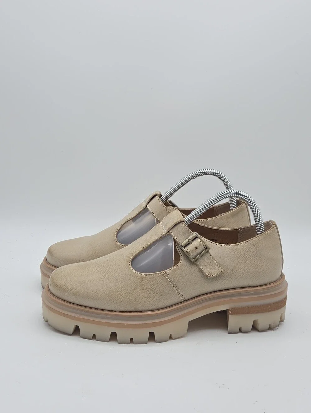 Korks Vega Platform Lug Sole Mary Jane Shoes Cream Women's 8